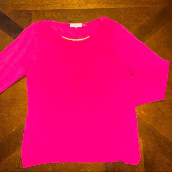 CALVIN KLEIN Womens Large Fuchsia Pink Long Sleeve Sweater Gold Detail Neckline - Picture 1 of 8